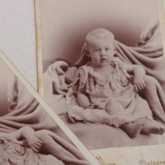 Vintage 1900s Photo, Baby Edwardian Photograph, Black And White Sepia Portrait, - Picture 4 of 10